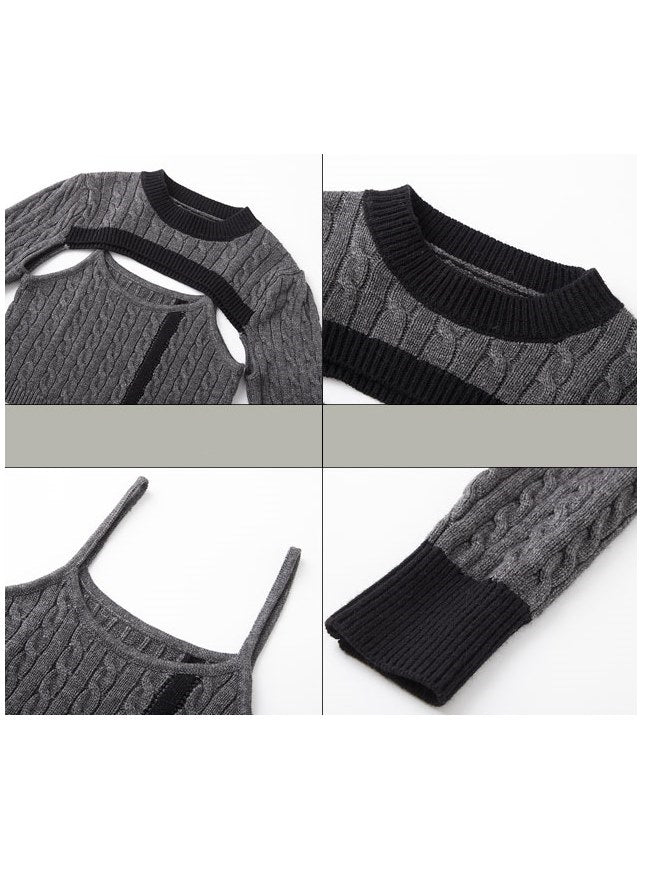 Klassischer vertikaler Kabel zweiteiliger Pullover