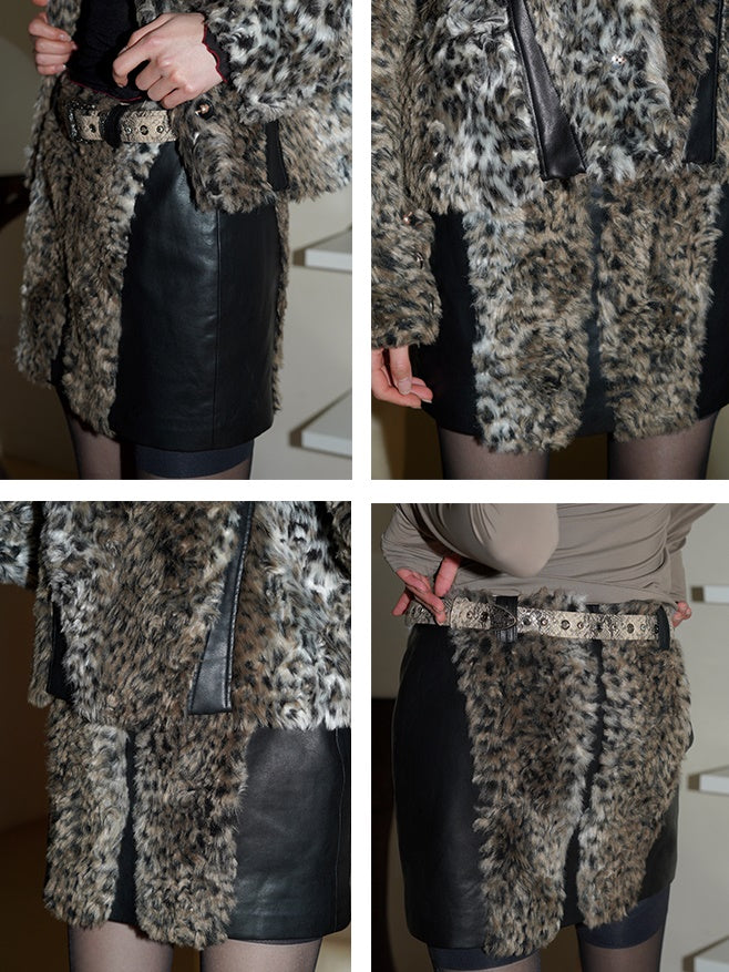 Leopard Fur Stitching Short A-Line Skirt
