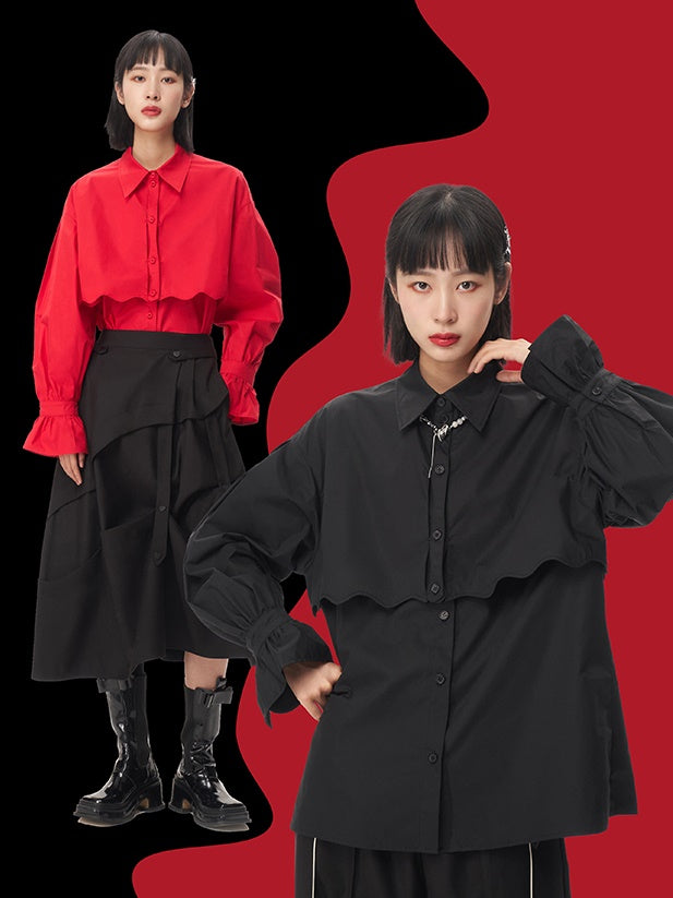 Double-Layer Hollow Deconstraction Splicing Loose Shirt