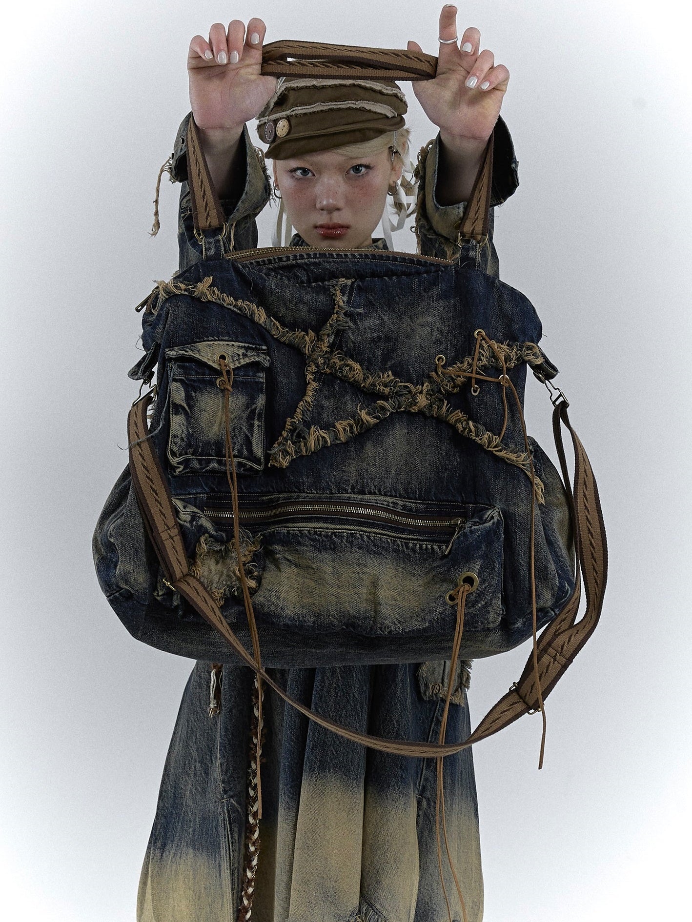 Heavy Industrial Washing Large Denim Shoulder Bag