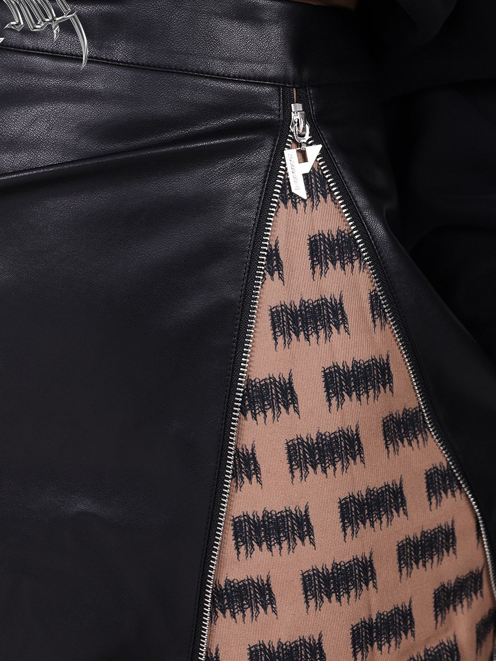 Zipper Contrast Color Leather Skirt