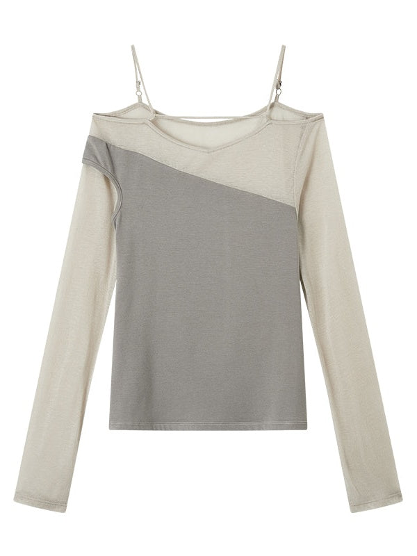 Fake Two ONE-WORD COLLAR BOTTOMING T-SHIRTS