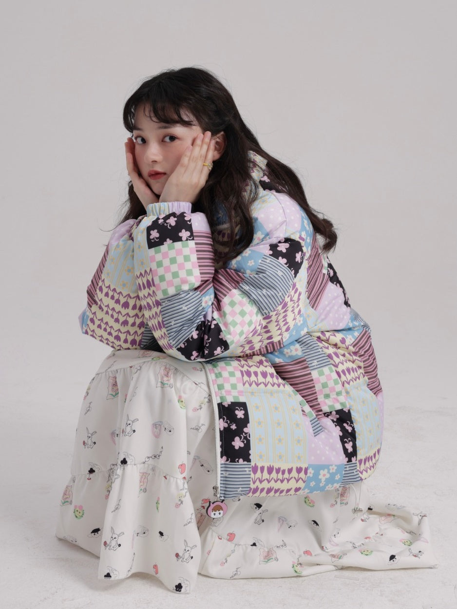 Stitching Printed Zipper Down Jacket