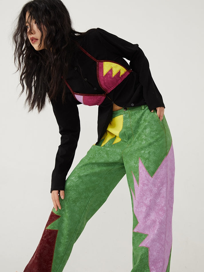 Stitching -Kontrastfarbe Faux Lederhosen