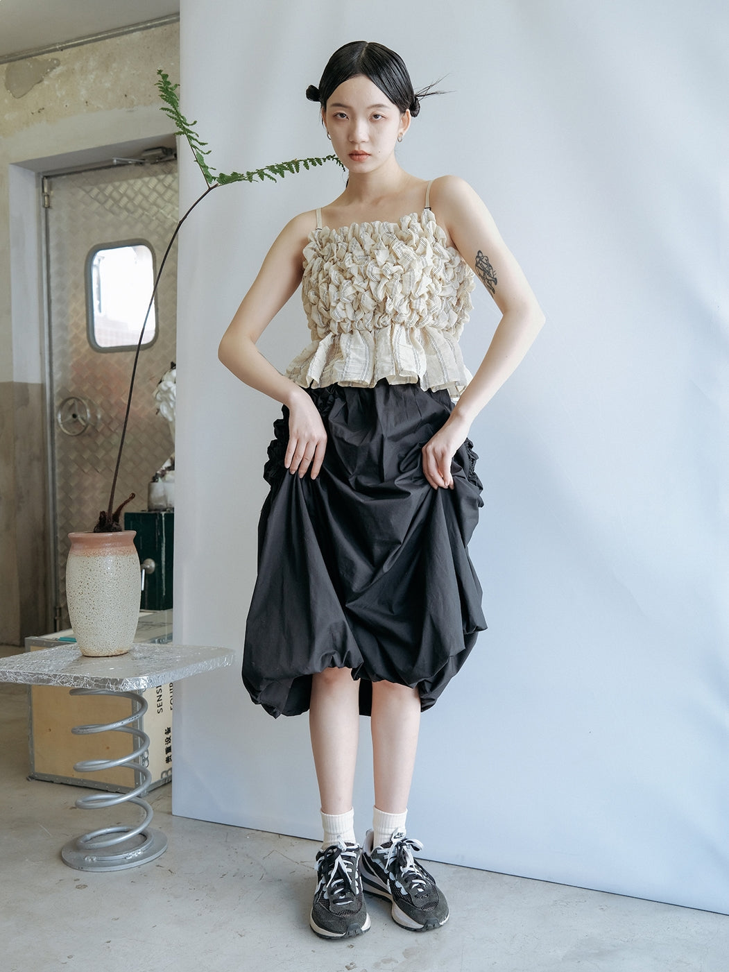Asymmetric Pleated A-Line Skirt