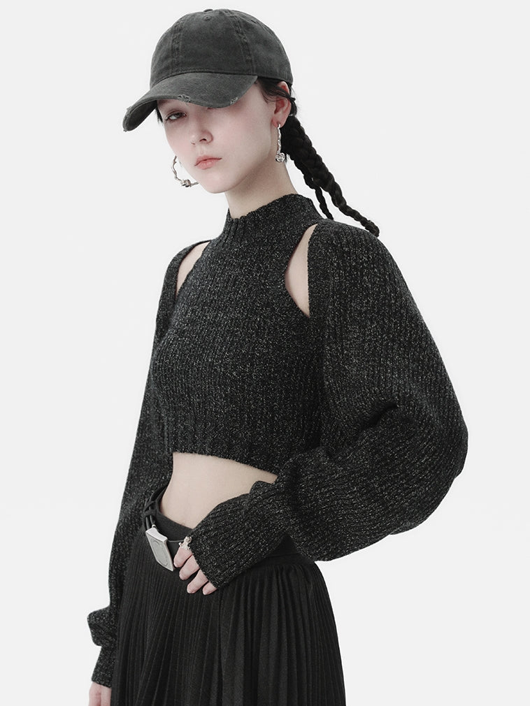 Knit Cropped Tops&Cardigan Set-up