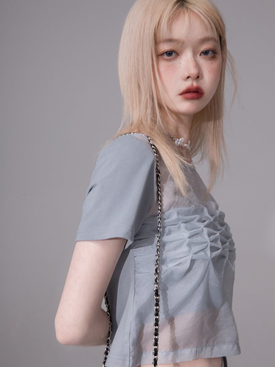 Pinched PLEAT SHEER T-SHIRT