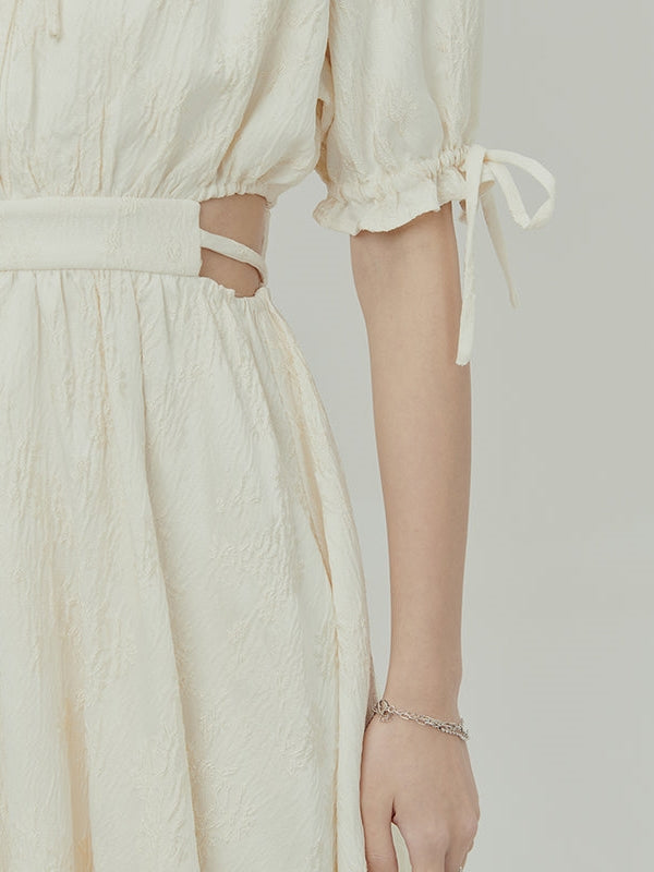 자카드 오픈 허리 드레스