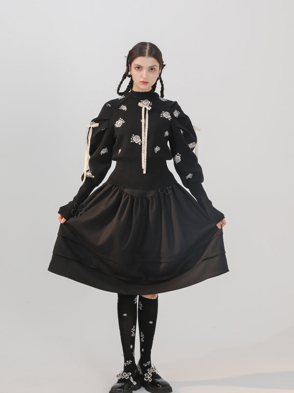 Tiered High-waist Flower Fluffy Skirt