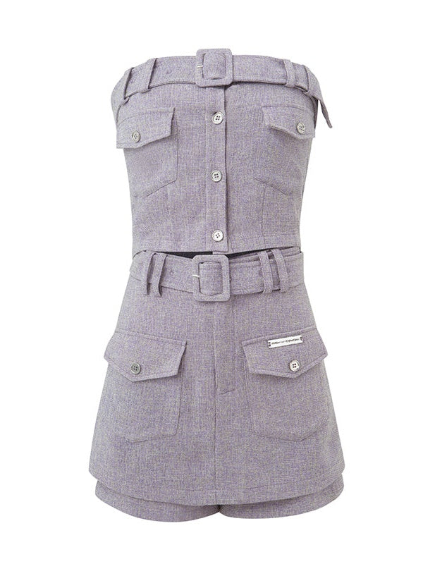 캐주얼 짧은 재킷 및 튜브 탑 & 컬로 테