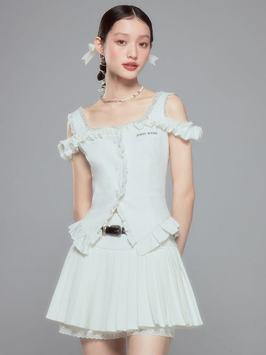 Lace A-line Pleated Skirt Pants