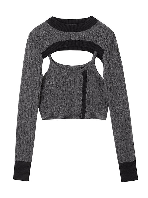 Klassischer vertikaler Kabel zweiteiliger Pullover