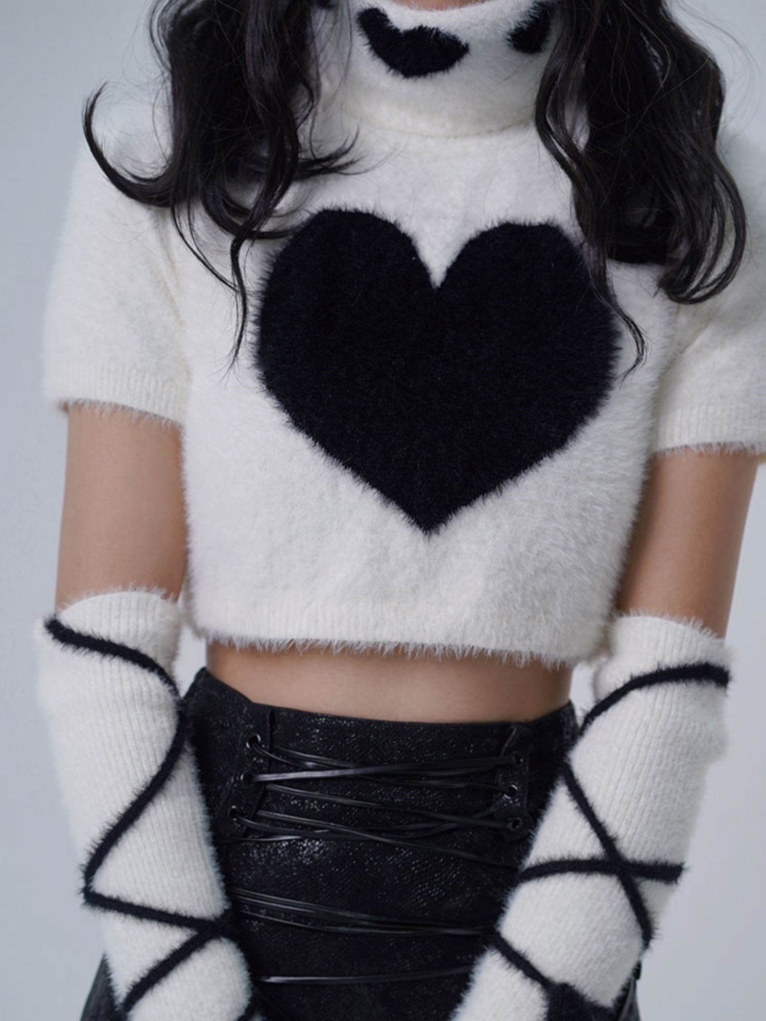 Y2K Knitted TurtleNeck Top & Armwarmer