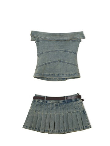 Denim Bare Top & Short Skirt