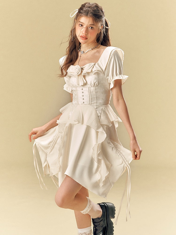 Square Neck Waist IRREGULAR HEM Dress