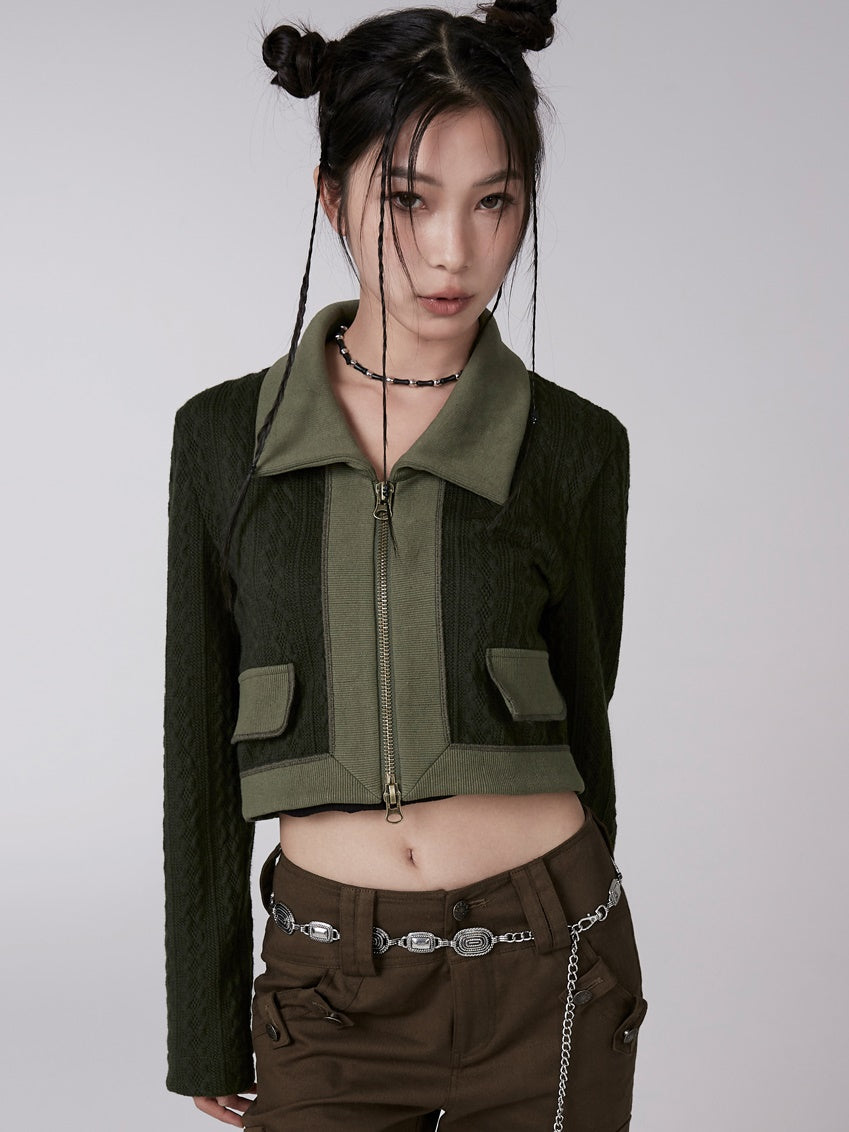 짧은 트위스트 뜨개질 재킷