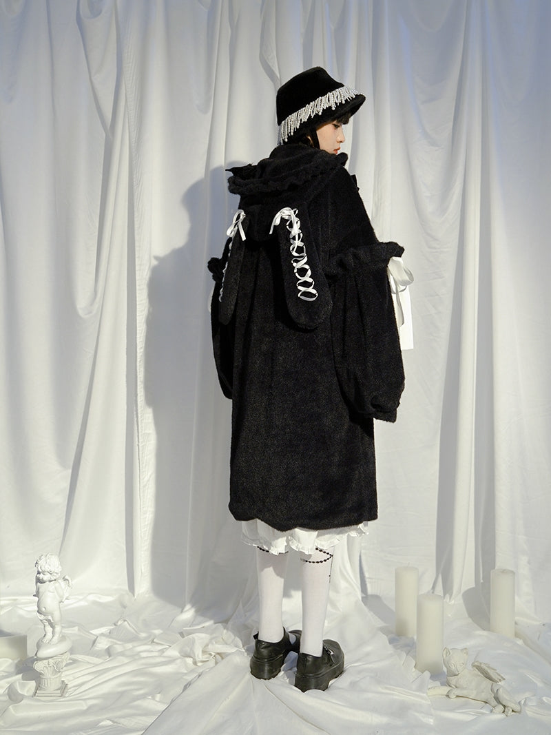 토끼 이어 보아 귀여운 리본 코트