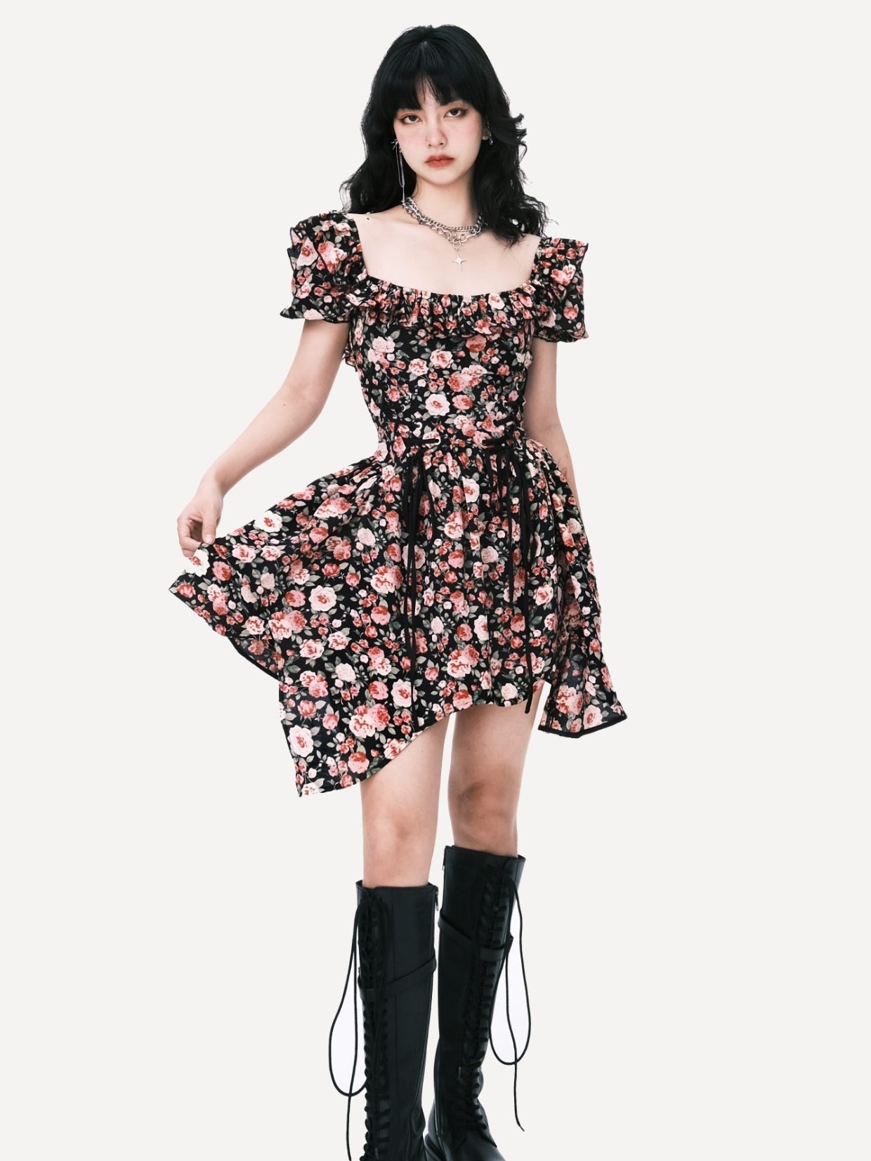 Rose Lace Waist IRREGULAR DRESS