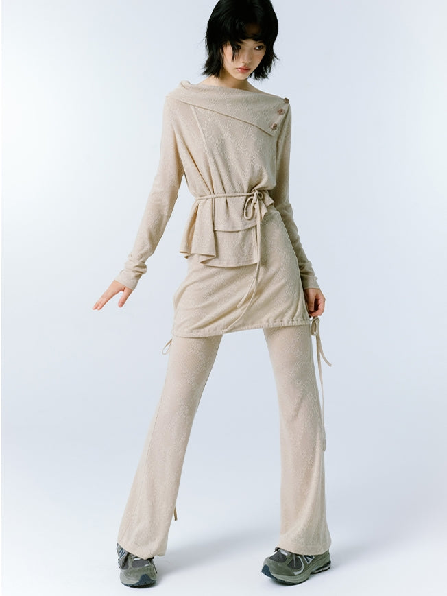 JACQUARD STRAPS ONE WORD COLLAR TOP & TROUSERS