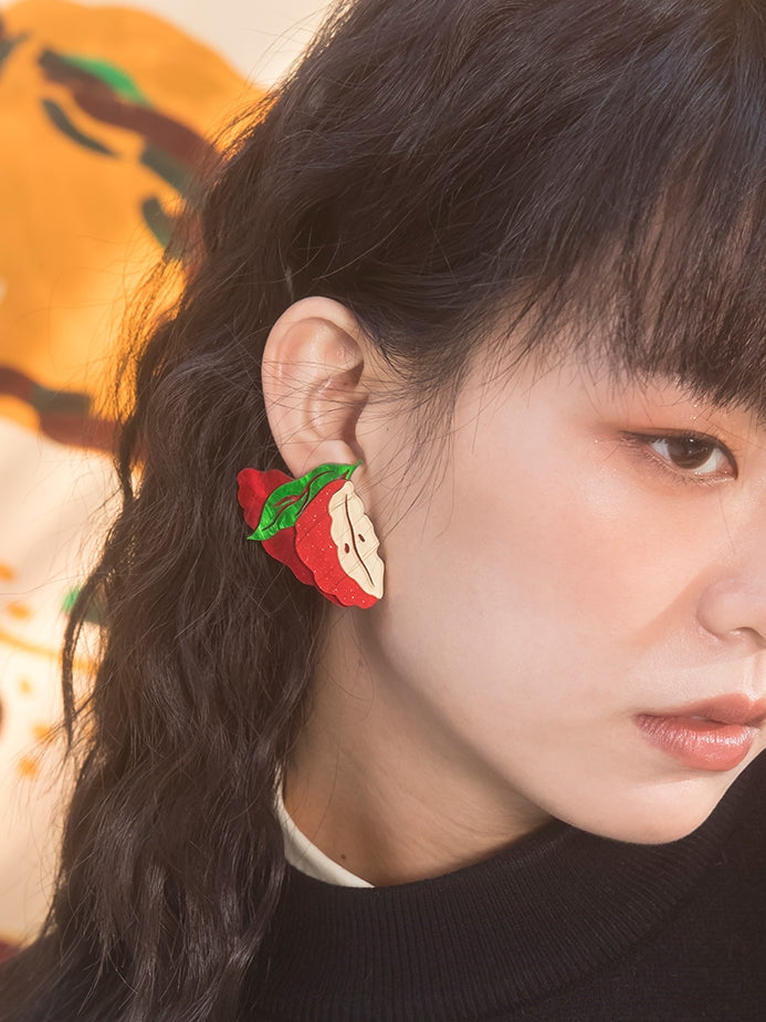 Apple Pattern Asymmetric Earrings