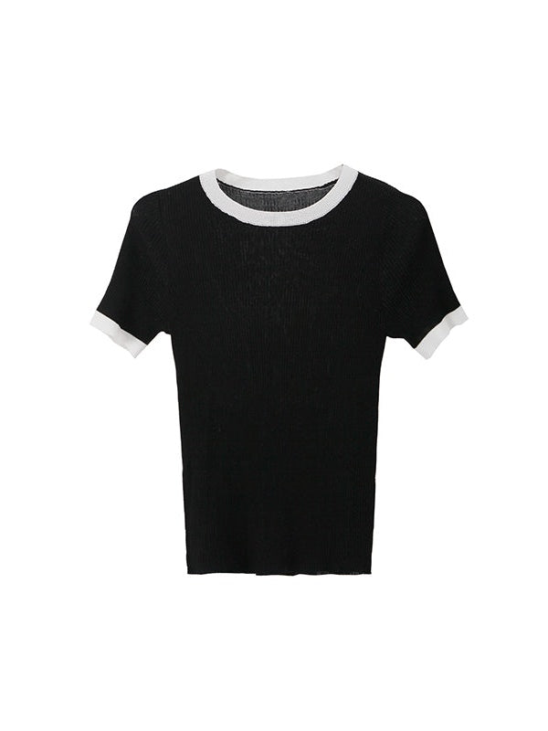 Short-Sleeed Slim-fit Bottoming Knitted Top
