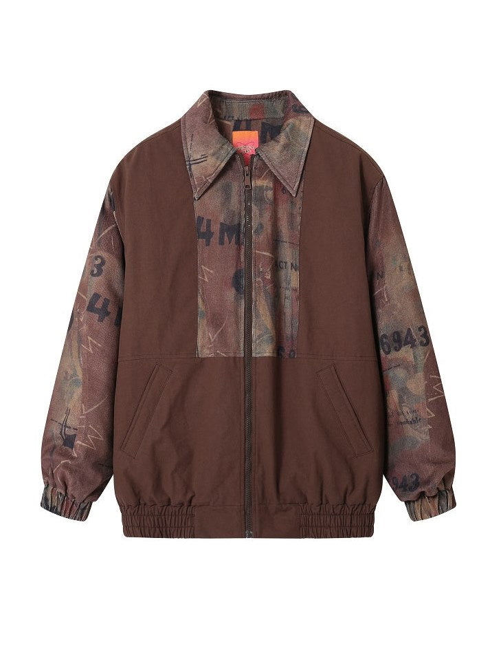 인쇄 패치 워크 드롭 어깨 패딩 재킷