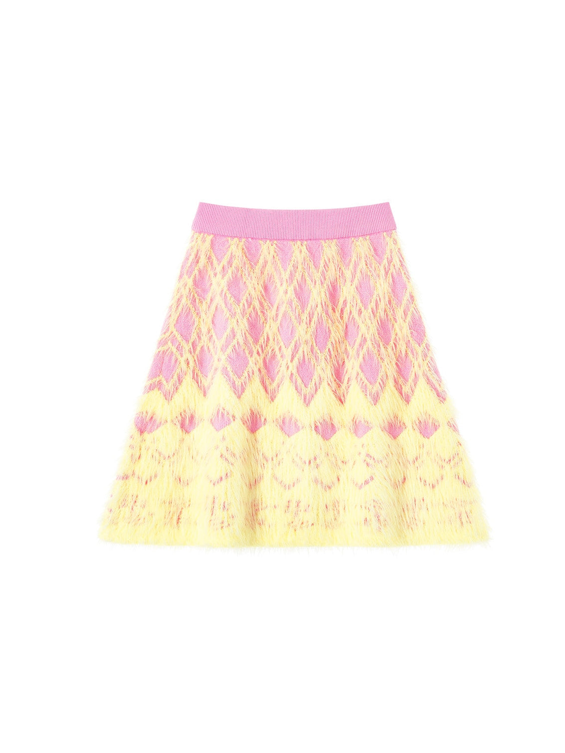 Diamond Check Plush Cardigan & Knitted Skirt