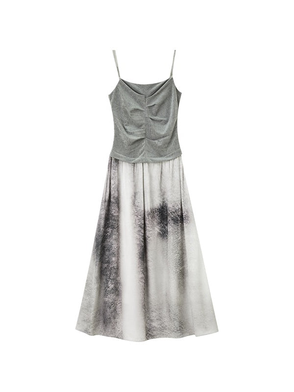 IRREGULAR PLEATED STITCHING SLING Dress