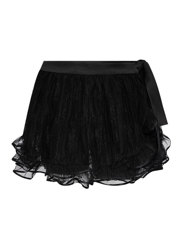내부 바지가있는 레이스 메쉬 투투 스커트
