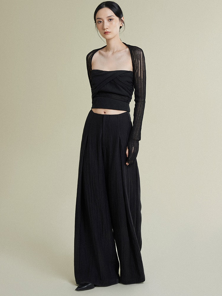 High-Low Drop Waist Wide-Leg Pants