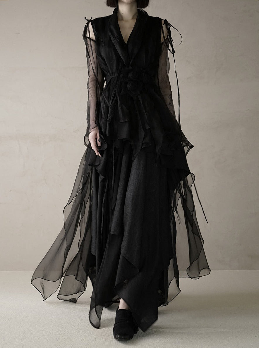 시폰 긴 비대칭 우아한 성숙한 치마