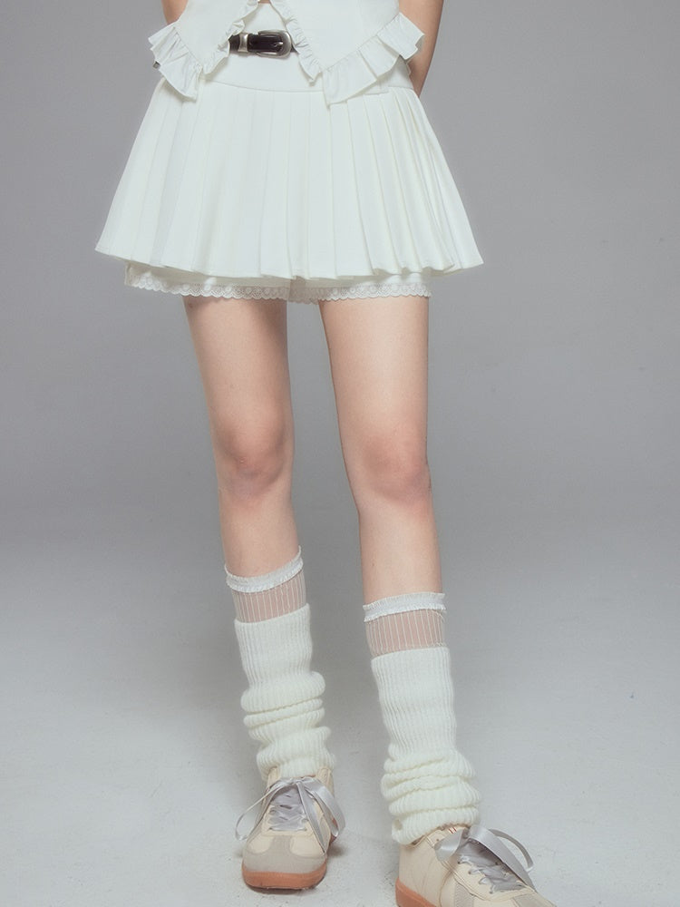 Lace A-line Pleated Skirt Pants