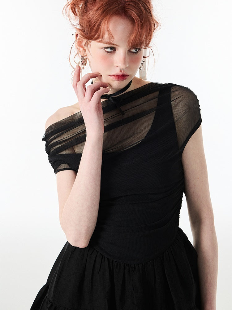 One-Shoulder Slim Fit Tüllkleid