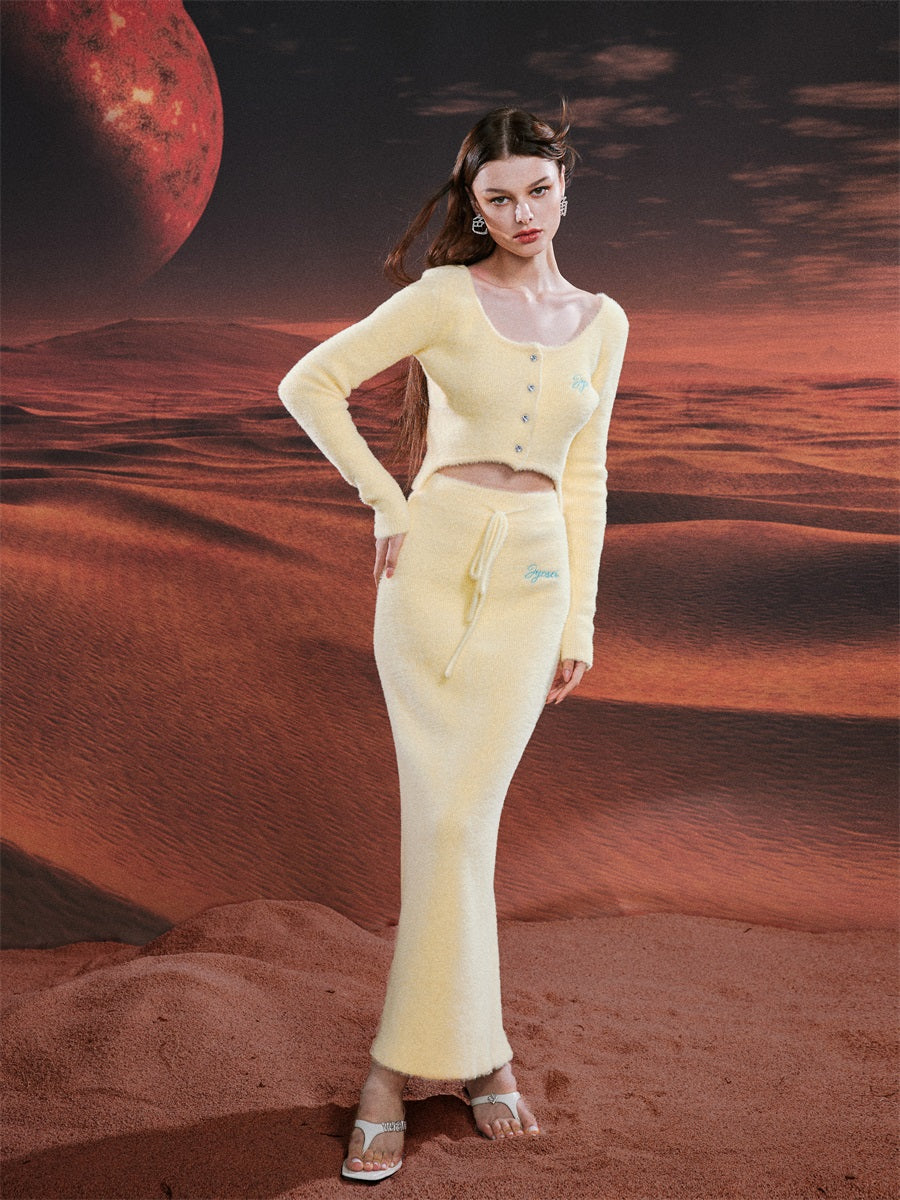 모피 짧은 가디건 및 치마