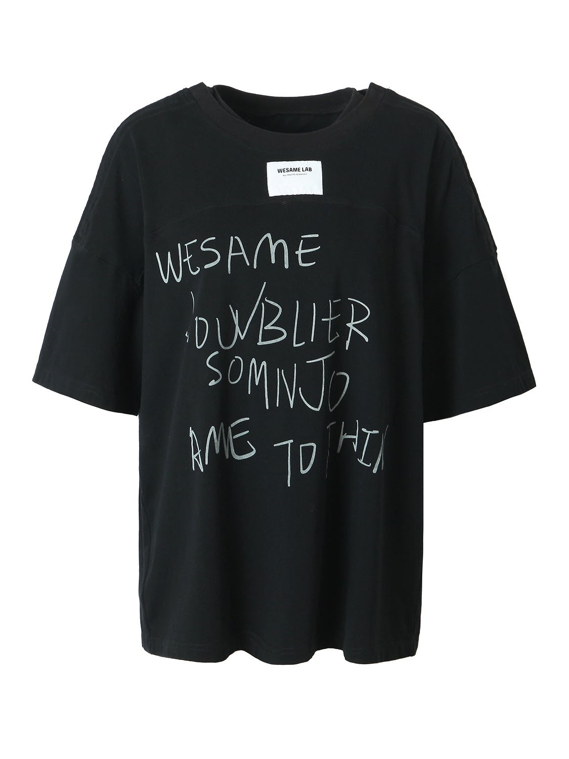 LOOSE Letter Print Shoulder Snap Button T-Shirt