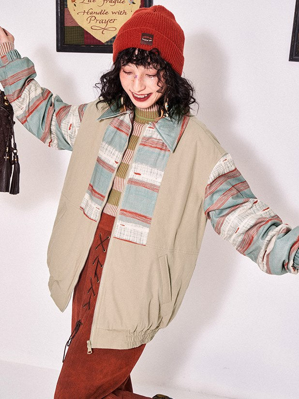 인쇄 패치 워크 드롭 어깨 패딩 재킷