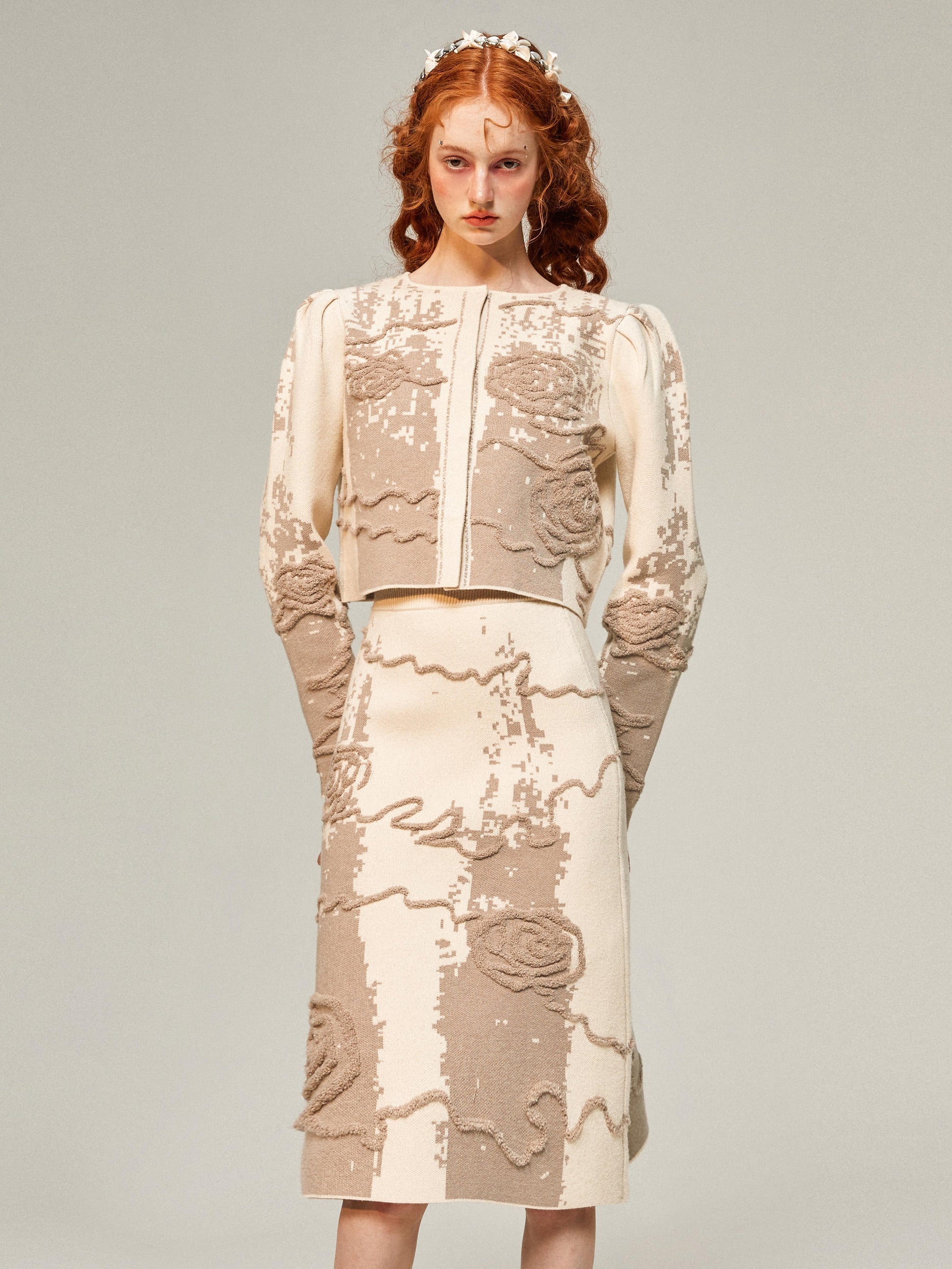 Jacquard Knitted Jacket & Skirt