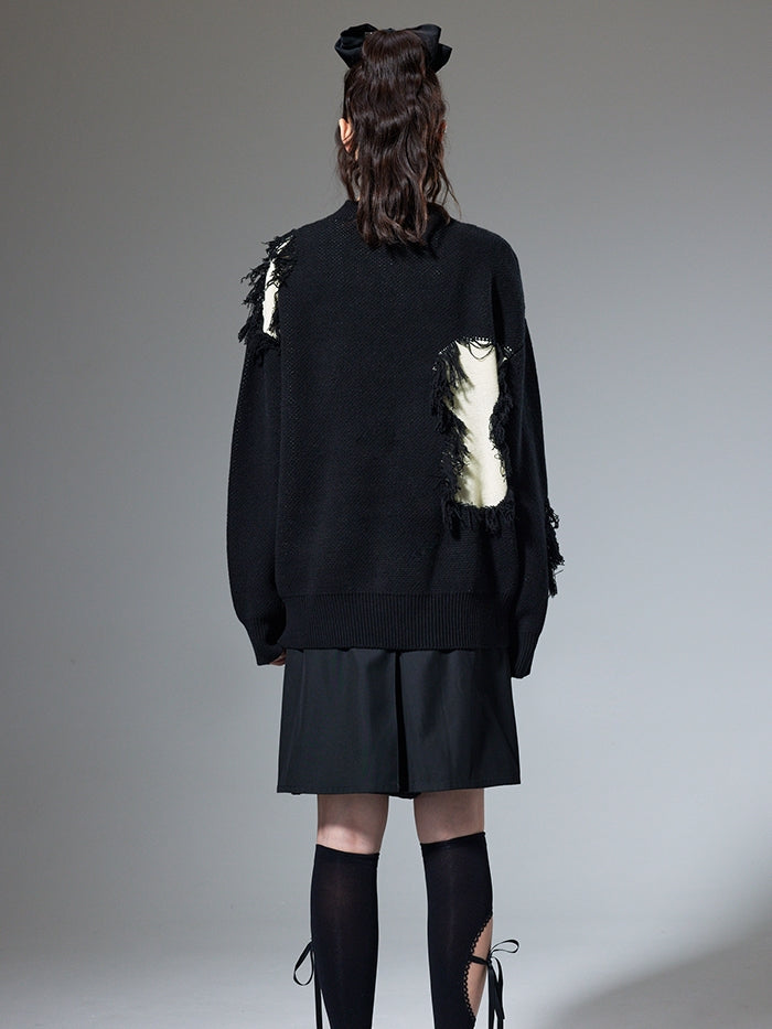 프린지 꽃 스웨터