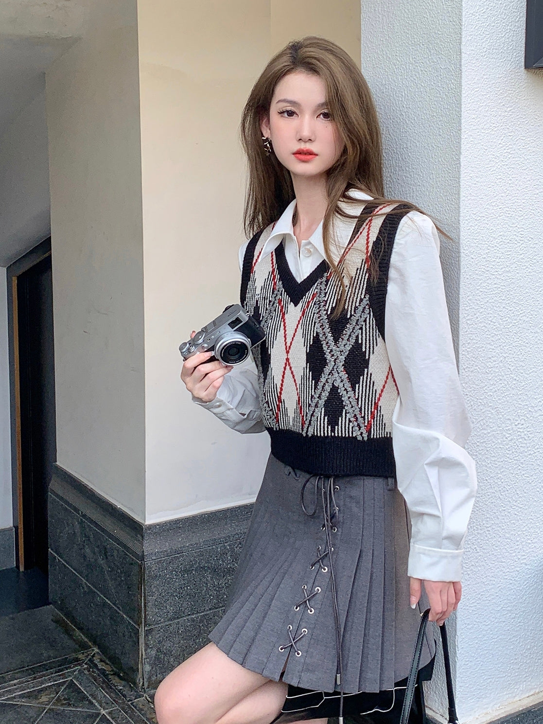 Retro Short Knitted Cardigan & Vest