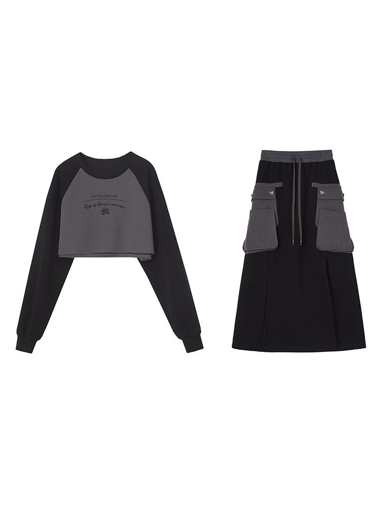 Sweat court et longue configuration de jupe