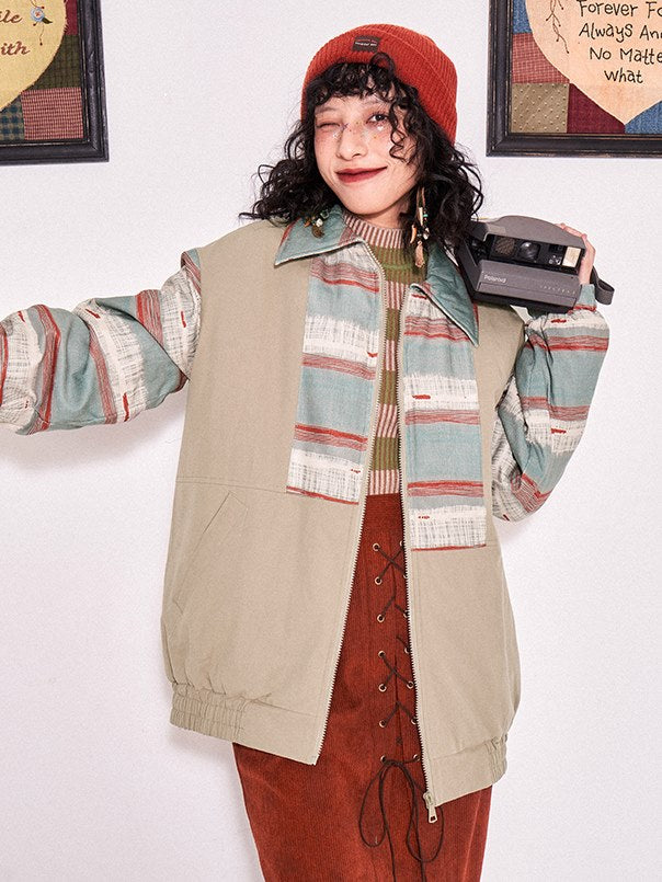 인쇄 패치 워크 드롭 어깨 패딩 재킷