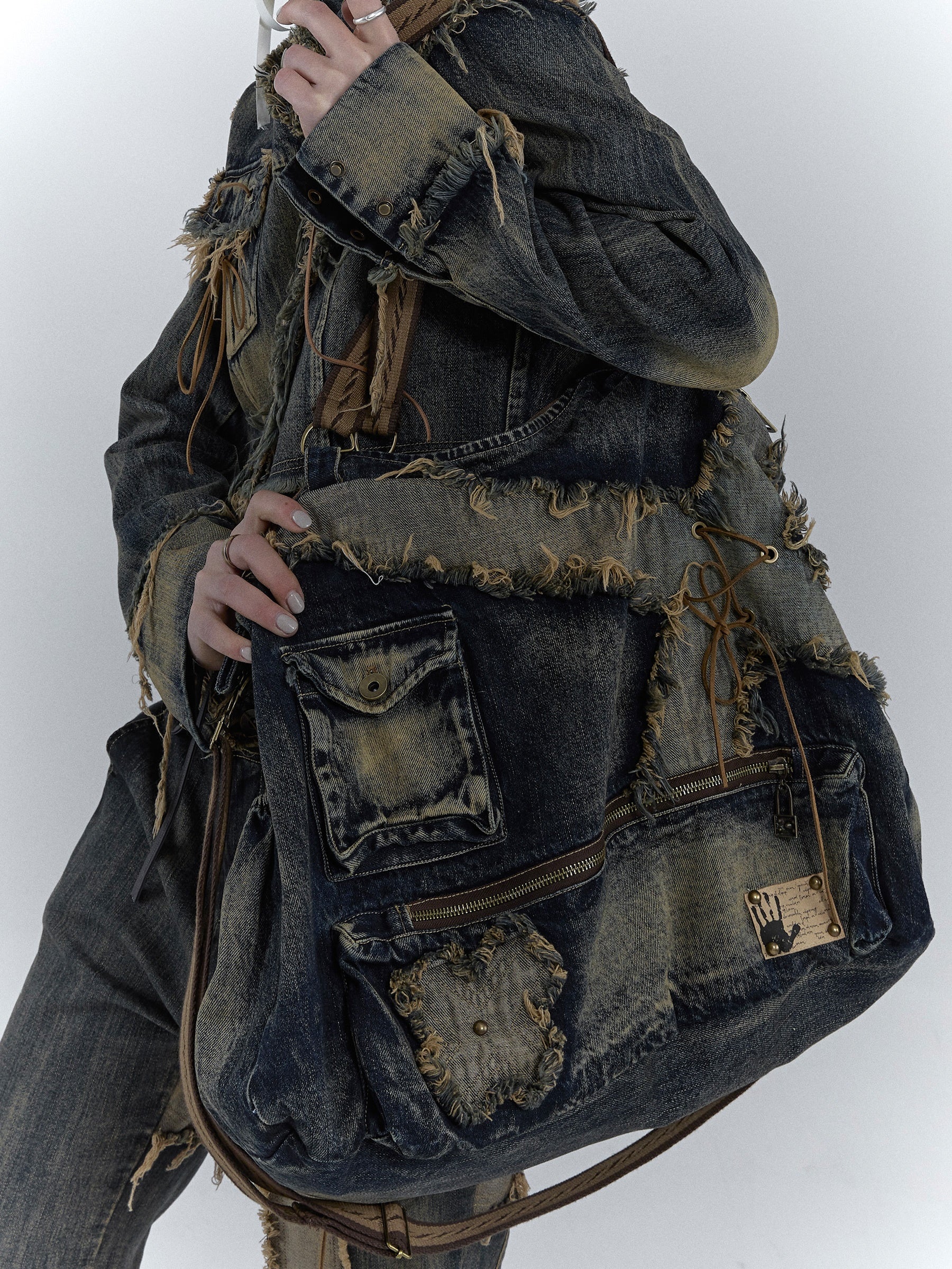 Heavy Industrial Washing Large Denim Shoulder Bag