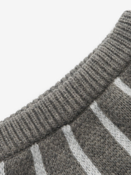 Stripe Retro Modest Knit Cardigan&Skirt