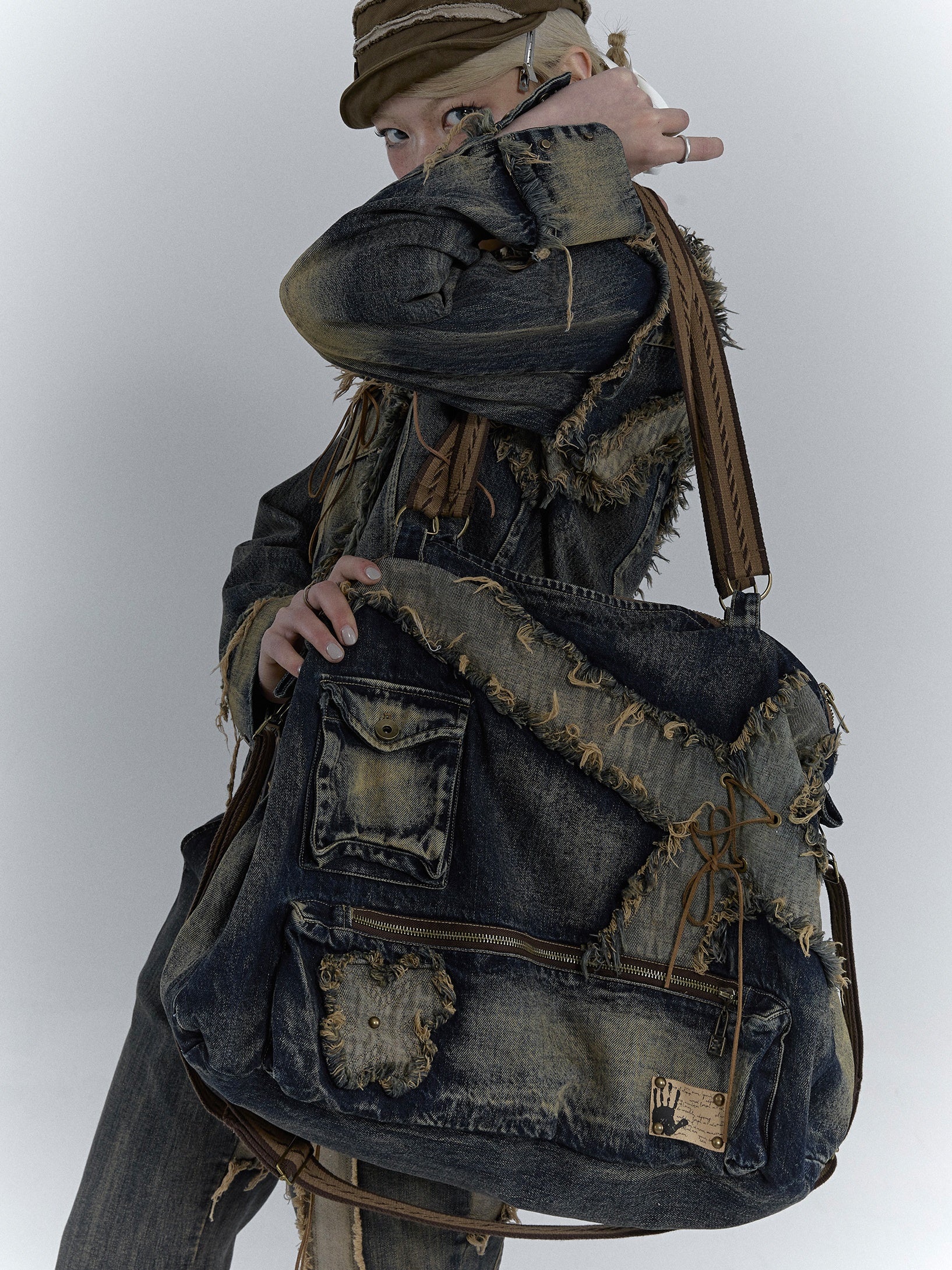 Heavy Industrial Washing Large Denim Shoulder Bag