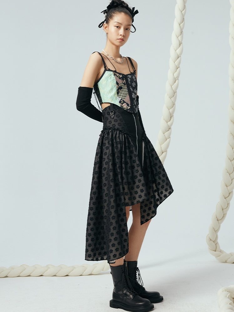 자카드 스티칭 코르셋 조끼