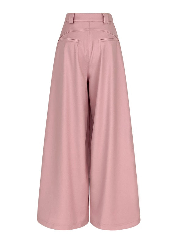 높은 허리 드레이프 넓은 다리 바지