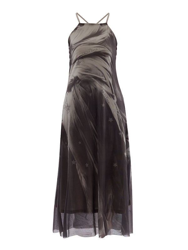 메쉬 크로스 스트랩 드레스를 인쇄하십시오