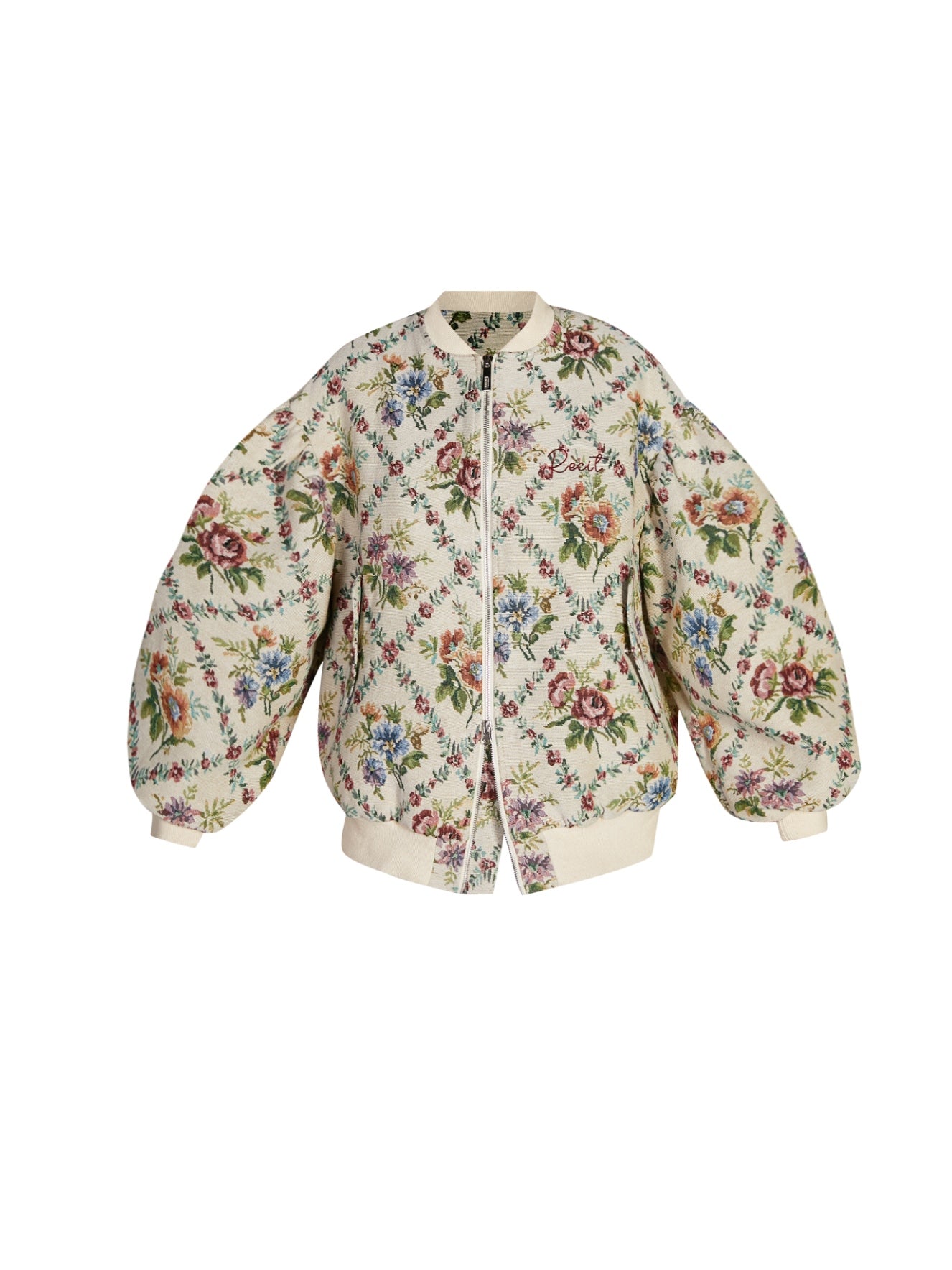 Retro Jacquard Lanternärmel gesteppte Baseballjacke