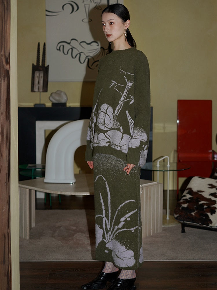 Knitted Jacquard Sweater & Skirt