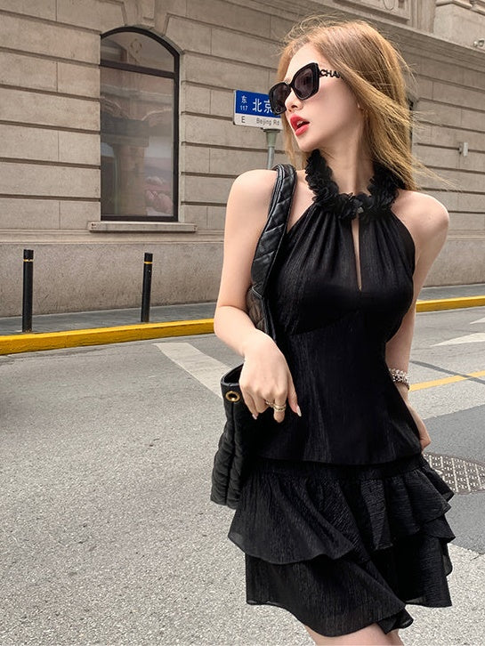 Hanging Neck SleevelessTop & Cake Skirt